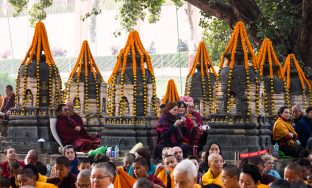 Thaye Dorje, His Holiness the 17th Gyalwa Karmapa, presides over aspiration prayers on the final day of the 2019 Kagyu Monlam, Bodh Gaya, India. Photo / Norbu Zangpo