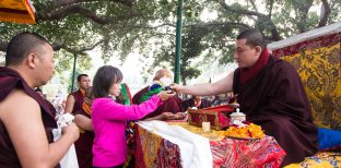 Thaye Dorje, His Holiness the 17th Gyalwa Karmapa, presides over aspiration prayers on the final day of the 2019 Kagyu Monlam, Bodh Gaya, India. Photo / Norbu Zangpo