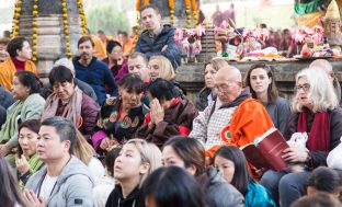 Thaye Dorje, His Holiness the 17th Gyalwa Karmapa, presides over aspiration prayers on the final day of the 2019 Kagyu Monlam, Bodh Gaya, India. Photo / Norbu Zangpo