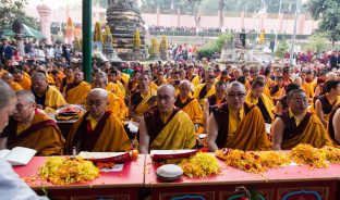 Thaye Dorje, His Holiness the 17th Gyalwa Karmapa, presides over aspiration prayers on the final day of the 2019 Kagyu Monlam, Bodh Gaya, India. Photo / Norbu Zangpo