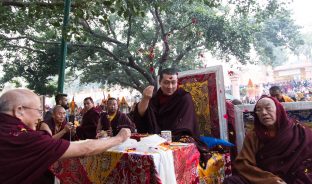 Thaye Dorje, His Holiness the 17th Gyalwa Karmapa, presides over aspiration prayers on the final day of the 2019 Kagyu Monlam, Bodh Gaya, India. Photo / Norbu Zangpo