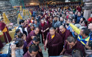 Thaye Dorje, His Holiness the 17th Gyalwa Karmapa, presides over aspiration prayers on the final day of the 2019 Kagyu Monlam, Bodh Gaya, India. Photo / Norbu Zangpo