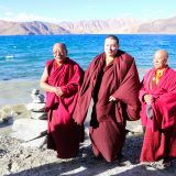 Thaye Dorje, His Holiness the 17th Gyalwa Karmapa, with high lamas at Pangong Lake. Photo / Magda Jungowska