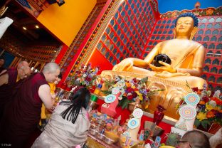 Thaye Dorje, His Holiness the 17th Gyalwa Karmapa, Sangyumla and Thugseyla at Dhagpo Kundreul Ling in Le Bost, France