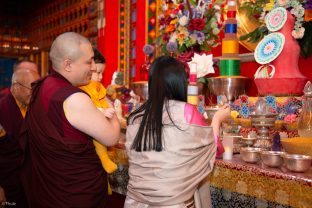 Thaye Dorje, His Holiness the 17th Gyalwa Karmapa, Sangyumla and Thugseyla at Dhagpo Kundreul Ling in Le Bost, France