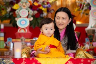 Thaye Dorje, His Holiness the 17th Gyalwa Karmapa, Sangyumla and Thugseyla at Dhagpo Kundreul Ling in Le Bost, France