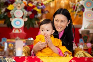 Thaye Dorje, His Holiness the 17th Gyalwa Karmapa, Sangyumla and Thugseyla at Dhagpo Kundreul Ling in Le Bost, France