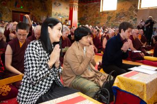 Thaye Dorje, His Holiness the 17th Gyalwa Karmapa, Sangyumla and Thugseyla at Dhagpo Kundreul Ling in Le Bost, France