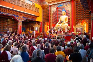 Thaye Dorje, His Holiness the 17th Gyalwa Karmapa, Sangyumla and Thugseyla at Dhagpo Kundreul Ling in Le Bost, France