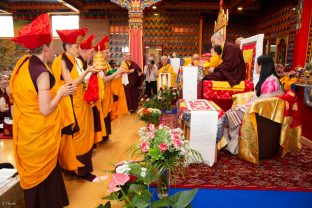 Thaye Dorje, His Holiness the 17th Gyalwa Karmapa, Sangyumla and Thugseyla at Dhagpo Kundreul Ling in Le Bost, France