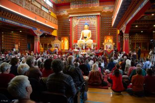 Thaye Dorje, His Holiness the 17th Gyalwa Karmapa, Sangyumla and Thugseyla at Dhagpo Kundreul Ling in Le Bost, France