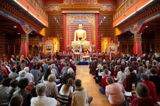 Thaye Dorje, His Holiness the 17th Gyalwa Karmapa, Sangyumla and Thugseyla at Dhagpo Kundreul Ling in Le Bost, France