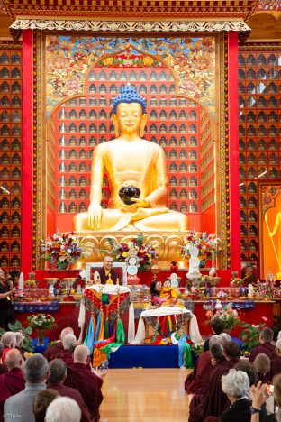 Thaye Dorje, His Holiness the 17th Gyalwa Karmapa, Sangyumla and Thugseyla at Dhagpo Kundreul Ling in Le Bost, France