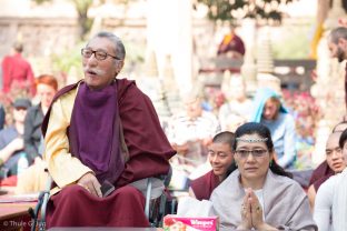 His Eminence Jamgon Mipham Rinpoche and Mayumla Dechen Wangmo, Karmapa’s parents take part in prayers in Bodh Gaya
