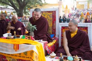 Thaye Dorje, His Holiness the 17th Gyalwa Karmapa, and Jamgon Kongtrul Rinpoche at the Kagyu Monlam in Bodh Gaya