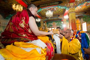 Devotees make Long Life Mandala Offerings to Thaye Dorje, His Holiness the 17th Gyalwa Karmapa