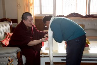 Thaye Dorje, His Holiness the 17th Gyalwa Karmapa, grants a private audience to the General Secretary of the Stupa Management of Bodh Gaya