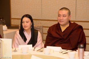 Thaye Dorje, His Holiness the 17th Gyalwa Karmapa and his wife Sangyumla Rinchen Yangzom have lunch with sponsors of the event in Hong Kong