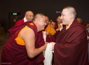 Many Rinpoches and lamas were present with Thaye Dorje, His Holiness the 17th Gyalwa Karmapa