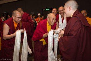 Many Rinpoches and lamas were present with Thaye Dorje, His Holiness the 17th Gyalwa Karmapa