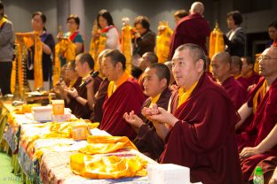 Mandala offerings to Thaye Dorje, His Holiness the 17th Gyalwa Karmapa during the Mahakala puja in Hong Kong