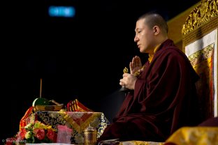 Thaye Dorje, His Holiness the 17th Gyalwa Karmapa, leads a puja for the deceased, in Hong Kong