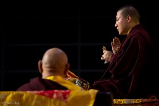 Thaye Dorje, His Holiness the 17th Gyalwa Karmapa, leads a puja for the deceased, in Hong Kong