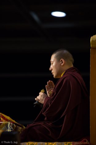 Thaye Dorje, His Holiness the 17th Gyalwa Karmapa, leads a puja for the deceased, in Hong Kong