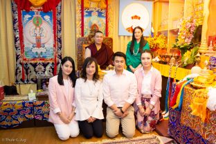 Thaye Dorje, His Holiness the 17th Gyalwa Karmapa, visits Khenpo Karsang’s Kagyu Library in Hong Kong. Here, Karmapa is pictured with his wife Sangyumla Rinchen Yangzom, members of her family, and a generous sponsor of Karmapa's vast activities