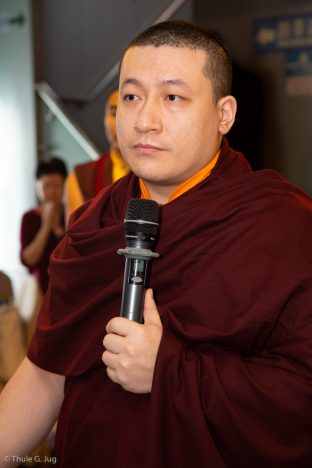 Thaye Dorje, His Holiness the 17th Gyalwa Karmapa, gives a speech at a traditional fish release ceremony in Hong Kong