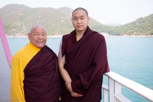 His Eminence 4th Jamgon Kongtrul Rinpoche, Karma Mingyur Dragpa Senge (right), with his father His Eminence Beru Khyentse Rinpoche (left)