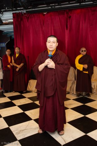 Thaye Dorje, His Holiness the 17th Gyalwa Karmapa, gives a speech at a traditional fish release ceremony in Hong Kong