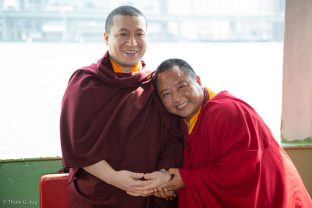 Many Rinpoches and lamas participated in the traditional fish release led by Thaye Dorje, His Holiness the 17th Gyalwa Karmapa