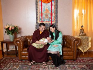 Thaye Dorje, His Holiness the 17th Gyalwa Karmapa, with his wife Sangyumla Rinchen Yangzom, and Thugsey (their son)