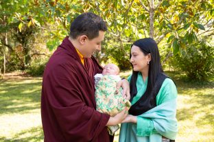 Thaye Dorje, His Holiness the 17th Gyalwa Karmapa, and Sangyumla Rinchen Yangzom, with Thugsey (their son)