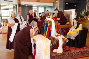 The traditional katak is offered during a special reception at Dhagpo Kagyu Ling