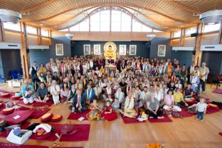 Group photo with Thaye Dorje, His Holiness the 17th Gyalwa Karmapa, at a special reception at Dhagpo Kagyu Ling