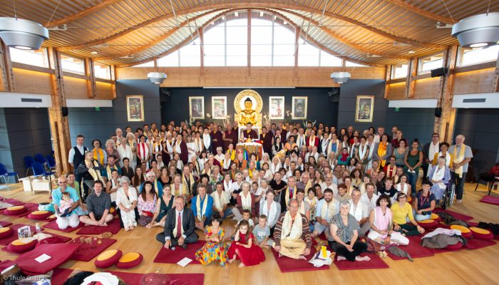 Group photo with Thaye Dorje, His Holiness the 17th Gyalwa Karmapa, at a special reception at Dhagpo Kagyu Ling