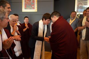 Thaye Dorje, His Holiness the 17th Gyalwa Karmapa, blesses Gendun Rinchen, Yangsi of Gendun Rinpoche