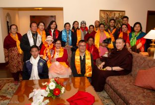 Rajendra Lal Manandhar, General Secretary of Karma Raja Maha Vihar and his family during the audience with Karmapa