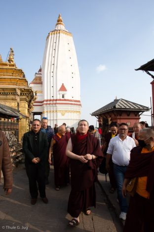 Karmapa visited Swayambhu, (Tibetan for ‘Sublime Trees’), an ancient piece of Buddhist architecture on top of a tree-lined hill in the Kathmandu Valley.