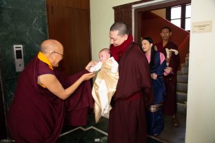 Solponla Tsultrim Namgyal, Karmapa's Senior Attendant, welcomes Thugsey to KIBI