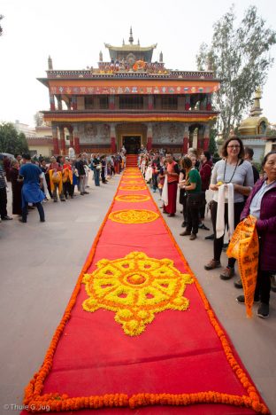 Karmapa arrives at Karma Temple, Bodh Gaya, December 2018