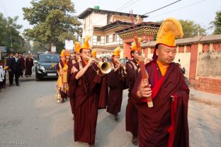 Karmapa arrives at Karma Temple, Bodh Gaya, December 2018