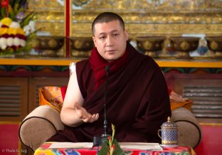 Thaye Dorje, His Holiness the 17th Gyalwa Karmapa, presides over the final session of the Fourth International Karma Kagyu Meeting, Bodh Gaya, December 2018