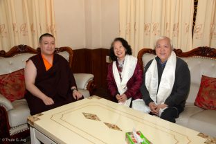 Thaye Dorje, His Holiness the 17th Gyalwa Karmapa, holds an audience with Sandy and Chris Yen