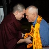 Thaye Dorje, His Holiness the 17th Gyalwa Karmapa, Sangyumla and their son Thugseyla arrive at the Europe Center in Germany.