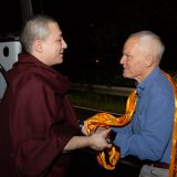 Thaye Dorje, His Holiness the 17th Gyalwa Karmapa, Sangyumla and their son Thugseyla arrive at the Europe Center in Germany.