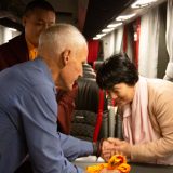 Thaye Dorje, His Holiness the 17th Gyalwa Karmapa, Sangyumla and their son Thugseyla arrive at the Europe Center in Germany.