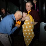 Thaye Dorje, His Holiness the 17th Gyalwa Karmapa, Sangyumla and their son Thugseyla arrive at the Europe Center in Germany.